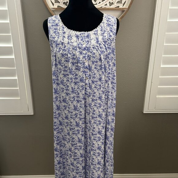 Eileen West Nightgown Blue Floral XS Sleeveless Maxi Cottagecore Sleep Dress - Picture 2 of 7